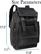 Genuine Crazy Horse Leather Backpack - Vintage Bag with Anti-Theft Design, Fits 16 Inch Laptop(5098-Gray)
