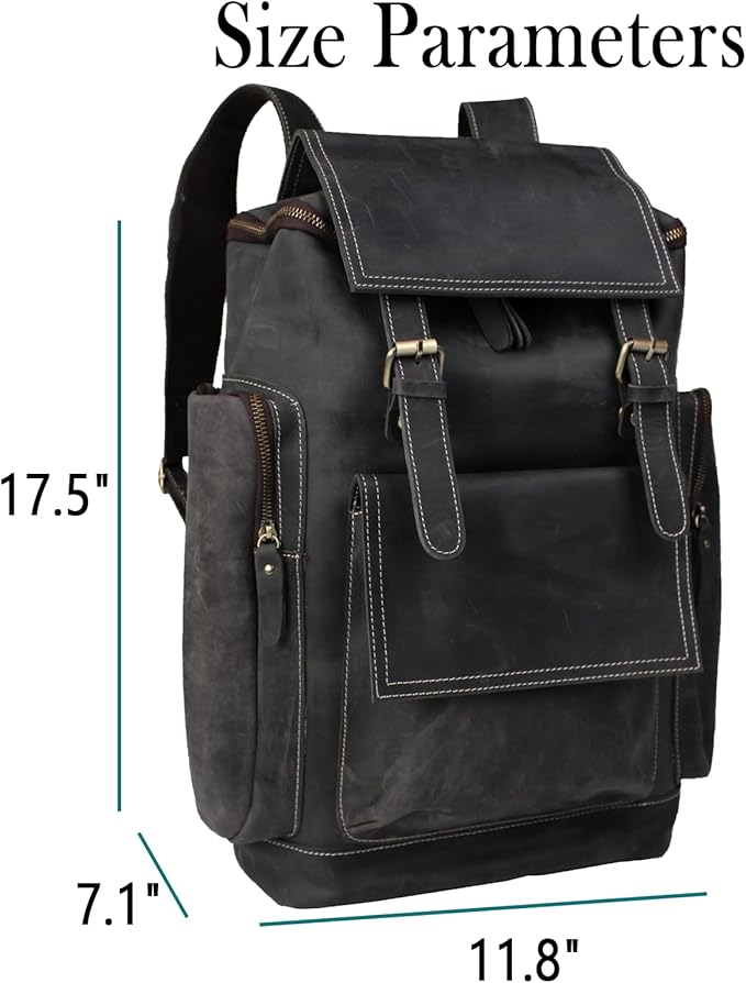 Genuine Crazy Horse Leather Backpack - Vintage Bag with Anti-Theft Design, Fits 16 Inch Laptop(5098-Gray)