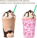 Reusable 3-Pack Iced Coffee Cup Sleeve, Insulated Neoprene, Beverage Holder for Iced Coffee, Durable Drink Sleeve for Cold Beverages, Pink Bows