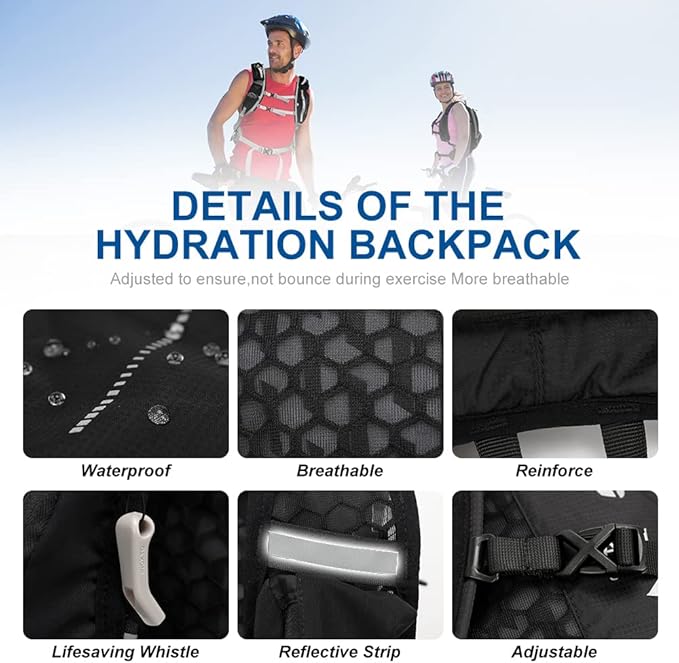 INOXTO Hydration Pack Backpack ，Water Backpack with 2L Leakproof Water Bladder, Running Hydration Vest for Man, Daypack for Cycling Motocross Climbing Trail Running