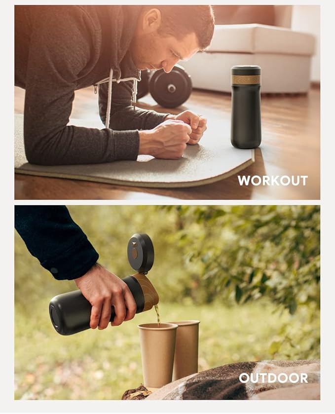 Portable French Press Coffee Maker Car-Go Vacuum Insulated Bottle, Travel French Coffee Maker With Unique Filter Stainless Steel Tea/Coffee Mug For Camping, 320ML
