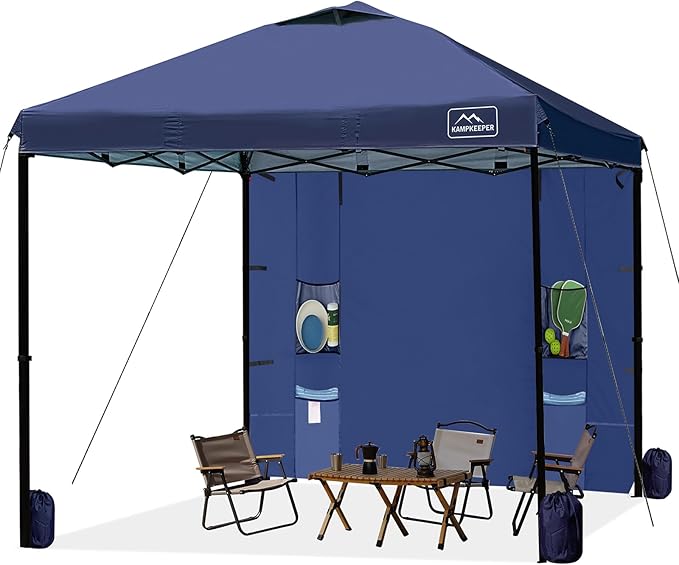 KAMPKEEPER 10x10 Pop Up Canopy Tent with Sidewall - Easy Setup Sun Shelter, Outdoor Shade with Vented Roof for Backyard | UV & Rain Portable Instant Camping Beach Canopy Tents (Navy Blue)