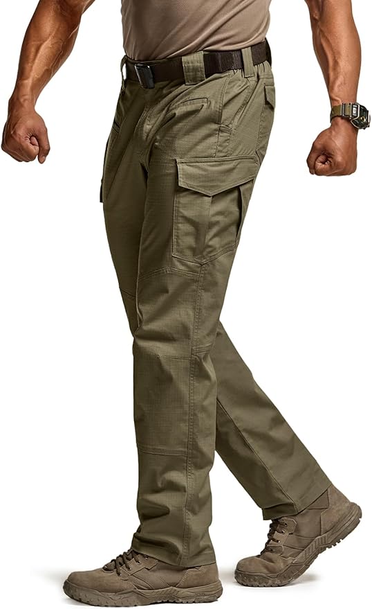 CQR Men's Flex Ripstop Tactical Pants, Water Resistant Stretch Cargo Pants, Lightweight EDC Hiking Work Pants