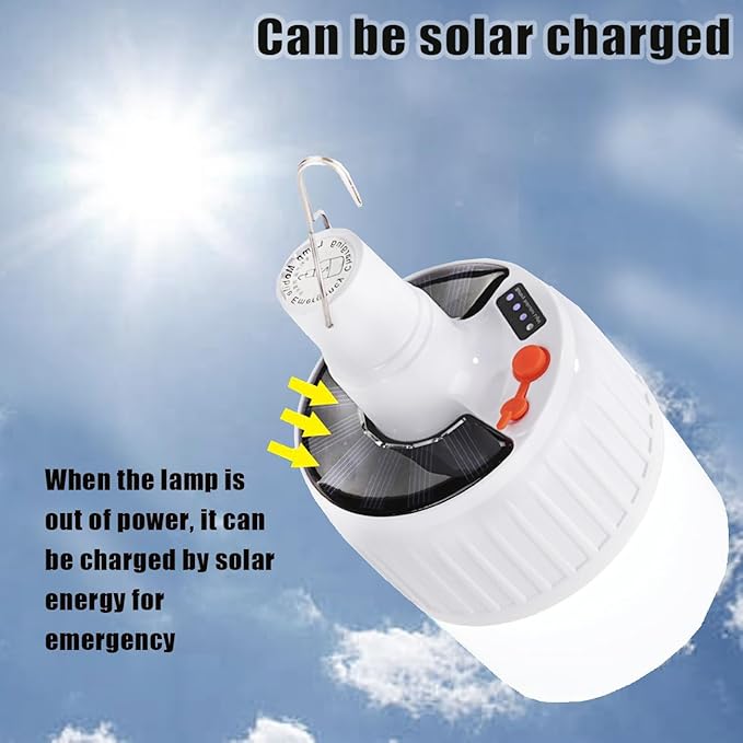 Solar Lamp Camping LED Tent Lights Remote Control 4000mah 5 Mode USB Rechargeable Portable Waterproof Lantern Blub Hanging Hook for Indoor Home Outdoor Emergency Courtyard Power Outage 2 Pack