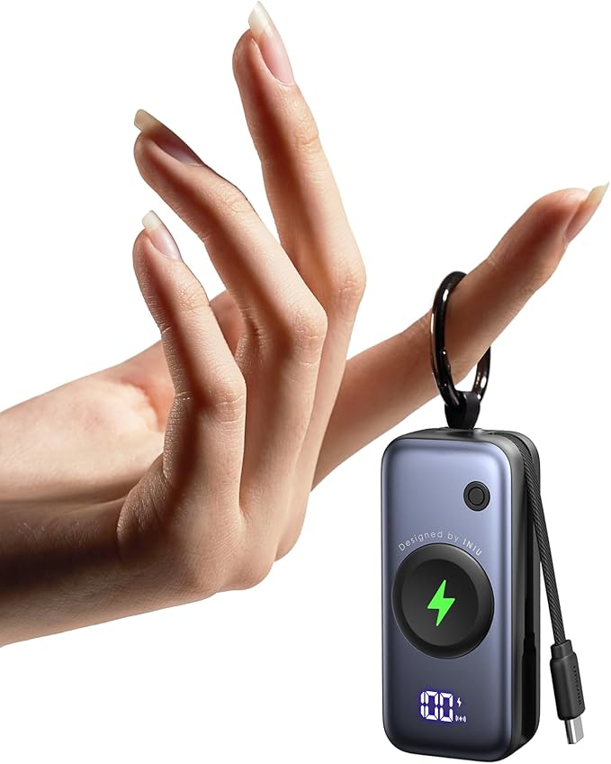 INIU Portable Charger, Pocket Size 5000mAh 20W PD Fast Charging Power Bank, with Built-in USB C Cable and Watch Charger, Keychain Battery Pack, Travel Charger for iPhone 17 16 15, Apple Watch, etc.