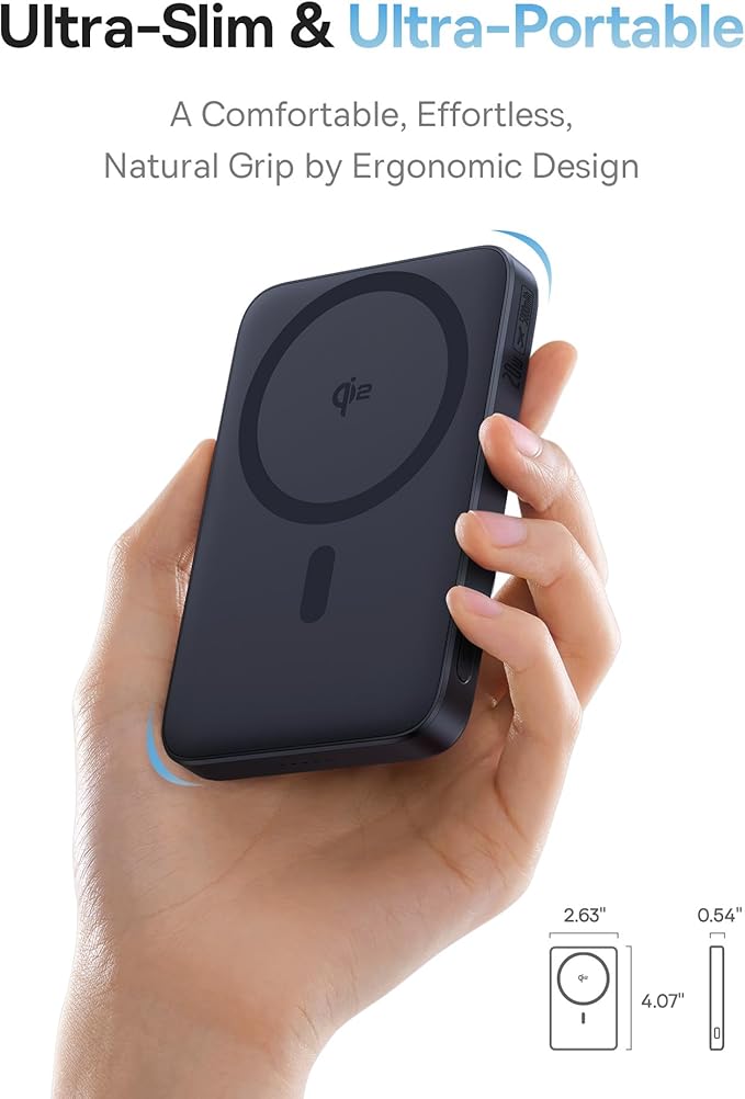 Baseus PicoGo Magnetic Power Bank, Qi2 Certified 15W Ultra-Fast Wireless Portable Charger with Stand, Ultra-Slim 5000mAh Battery Pack for iPhone 17 Pro Max 16/15/14/13/12