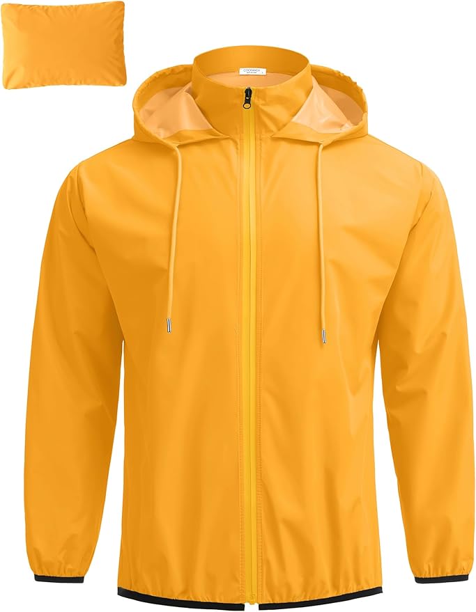 COOFANDY Men's Packable Rain Jacket Lightweight Waterproof Raincoat with Hood Travel Hiking Golf Windbreaker