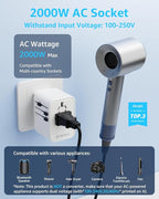Universal Travel Adapter, International Travel Plug Adapter with 2 USB-C(GaN 45W) ＆ 1 USB-A Ports, All in One Portable Adaptor, for USA, UK, EU, AU ＆ 224+ Countries (White) US