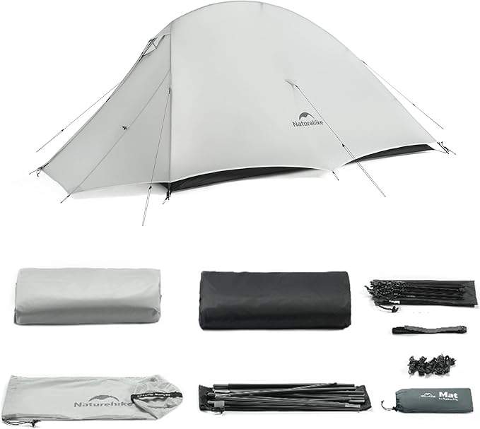 Naturehike 1-2 People Cloud up UL Tent, Rainproof PU1500mm & Windproof Upgrade Ultralight Tents,2.3lbs/2.68lbs, for Cycle Camping,Backpacking,Hiking,Self-Standing, Construction