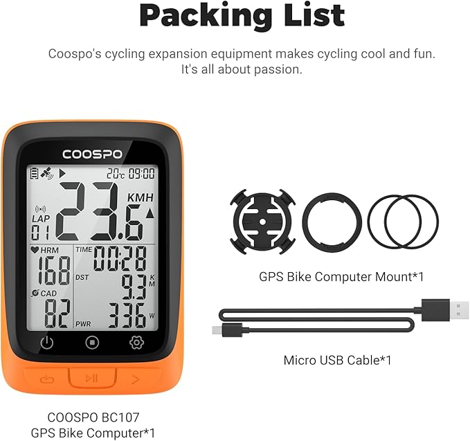 COOSPO Bike Computer Wireless GPS, Cycling Computer GPS Bike Tracker with Bluetooth/ANT+, Waterproof Bicycle Computer GPS Speedometer with Auto Backlight, 2.4 inch LCD Display