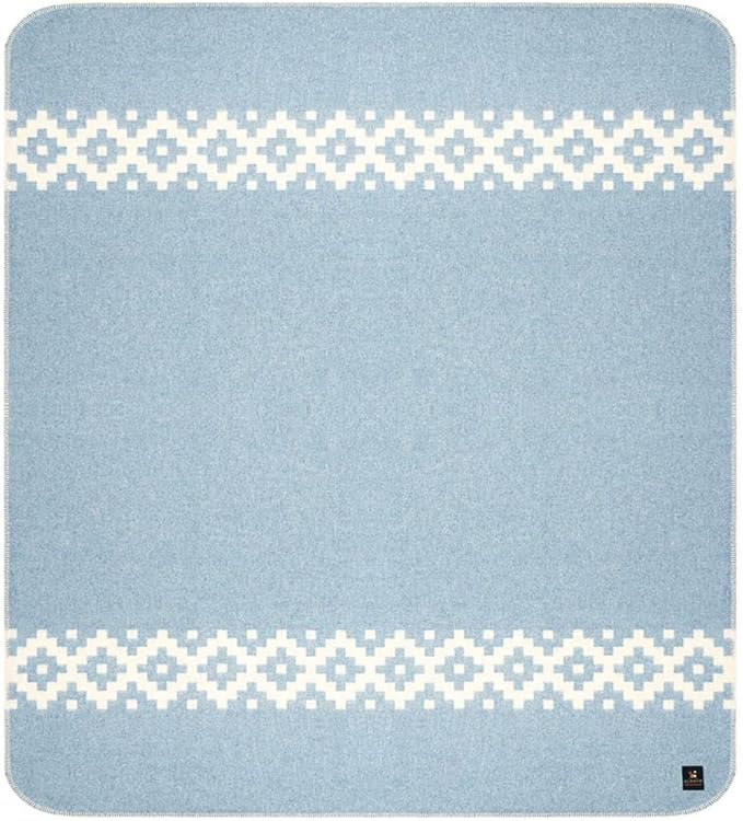 Thick Alpaca Wool Blanket Heavyweight Camping Outdoors Indoors Soft Peru King Size Ethnic Design (Soft Blue - Ivory, King Size)
