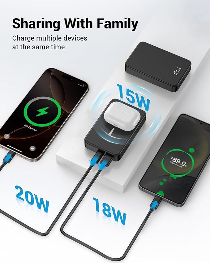 Magnetic Power Bank 26800mAh for Magsafe Portable Charger, Aluminum Alloy casing Large Capacity 20W USB-C in&Out Wireless Fast Charging Battery Pack for iPhone 17/16 Pro Max/15/14/13/12 Series, Black