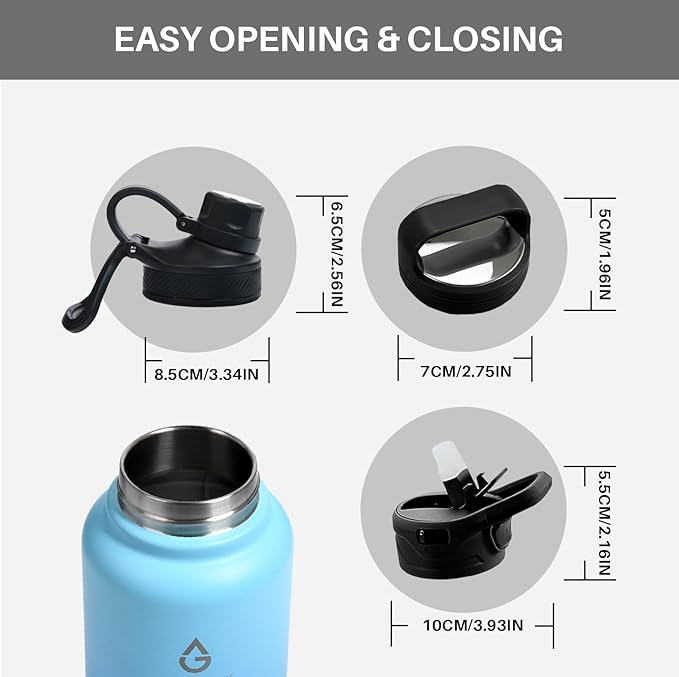 Modern Water Bottle with Straw Lid Dustproof, 3 Lids Vacuum Insulated Stainless Steel Metal Thermos, Reusable Leak Proof BPA-Free Flask for Gym, Travel, Sports-32 Oz Gradient Blue