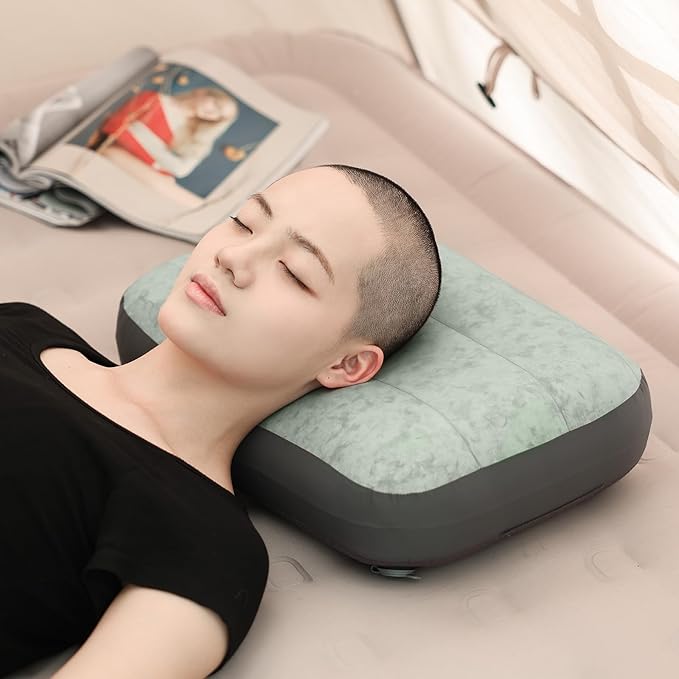 Inflatable Camping Pillow Ultralight Down Fill Inflatable Pillow for Neck Lumbar Support Compressible Compact Travel Pillow for Camping, Hiking, Backpacking, Office M