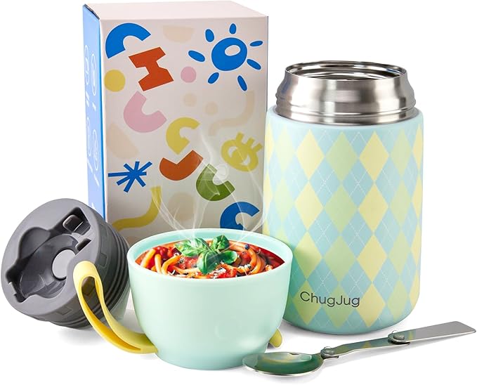 Thermo for Hot Food for Adults Kids | Wide Mouth, 26 oz Insulated Food Jar with Spoon, Leakproof Soup Thermo for School Office Travel, Thermal Steel Lunch Container Easy to Carry (Green)