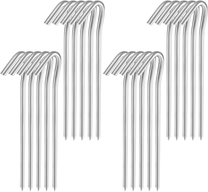7" Tent Stakes, Heavy Duty Tarp Camping Stakes, Galvanized Metal Pegs for Outdoor Decorations, 20 PCS