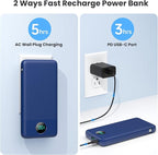 Portable Charger 13800mAh Slim USB C Power Bank with Built in Cables and Wall Plug,LCD Display Lightweight Travel Battery Pack,PD Fast Charging Compatible with iPhone 15,14,Samsung Android-Navy