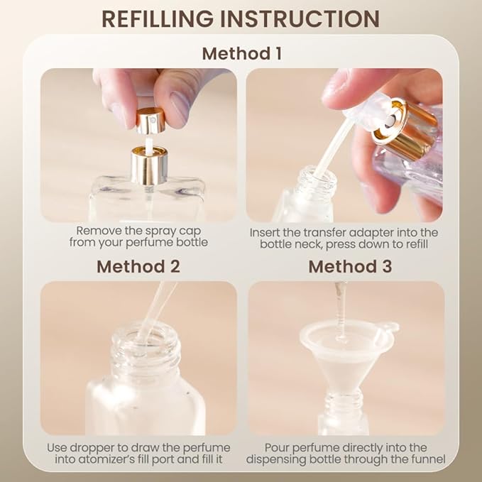 Perfume Atomizer, Glass Perfume Container,Travel Bottle Refillable, Empty Portable Leakproof Frangrance Spray Bottle (Beech 5pcs 10ml/0.3oz)