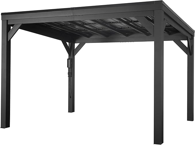 Backyard Discovery Stonebridge 12' x 9.5' Galvanized Steel Outdoor Gazebo Pavilion with Hardtop Slope Roof, Snow Load Support, Wind Resistance, PowerPort, Shade for Garden, Patio, Deck, Entertaining