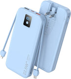 Portable Charger, 12000mAh 22.5W Fast Charging Power Bank with Built-in Cables & Wall Plug, Travel Essential Battery Pack with LED Display, USB C Battery Phone Charger for iPhone, iPad, Samsung Blue