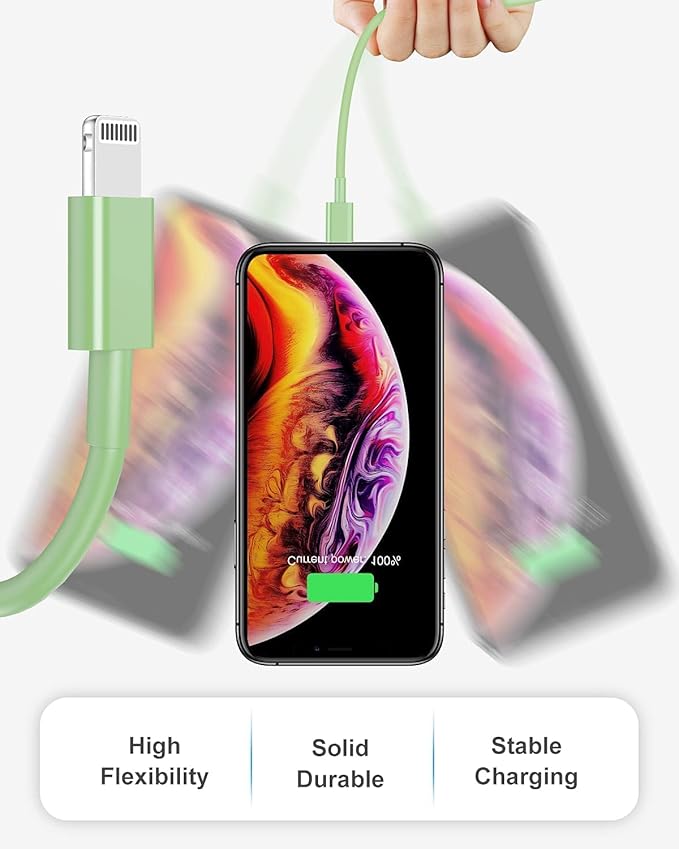 Susnwere 4 Pack Apple MFi Certified Lightning Cable 1ft, Fast iPhone Charging Cord for iPhone 14/14Pro/13/13Pro/12/11/11Pro/11Max/X/XS/XR/XS Max/8, iPad (Green)