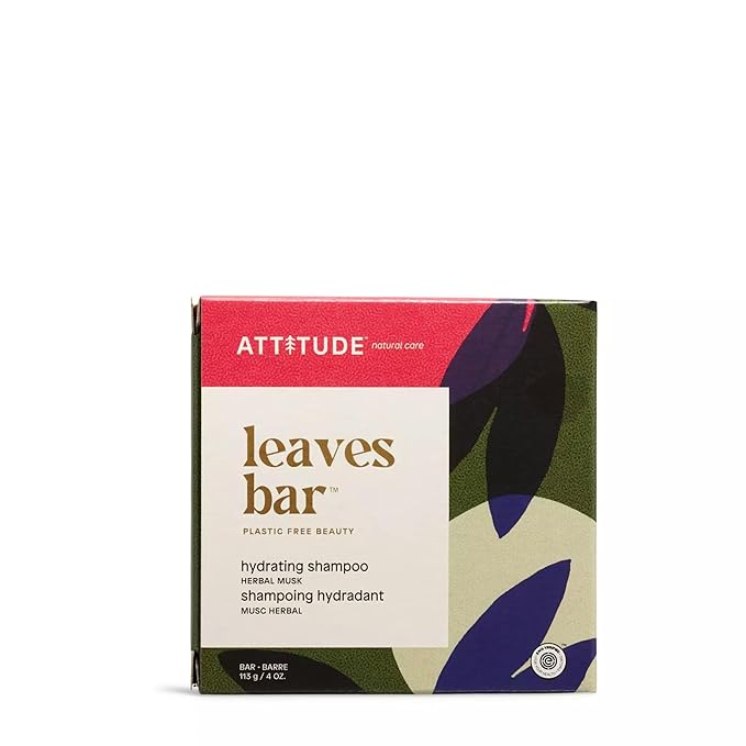 ATTITUDE Hydrating Shampoo Bar, Natural Origin, Ideal for Dry, Damaged Hair, Castor Oil, EWG Verified & Clean ingredients, Vegan, Herbal Musk, 4 Oz