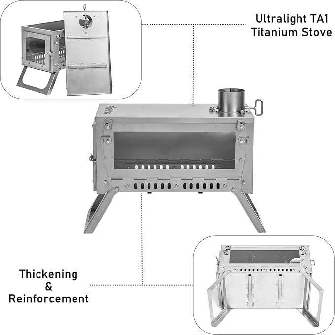 FIREHIKING Ultralight Titanium Stove Thickened TA1 Camping Tent Stove LANK Max Folding Portable Wood Burning Stove