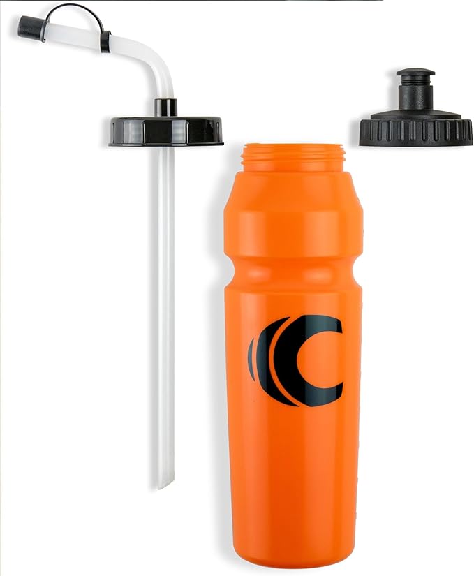 Cannon Sports 1 Liter Sports Water Bottle, BPA-Free, 34 Oz Capacity, Large Mouth, 2 lids (Straw and Squeeze), Great For Helmet Sports Such As Hockey, Lacrosse, Football, Boxing (6 Pack) (Orange)