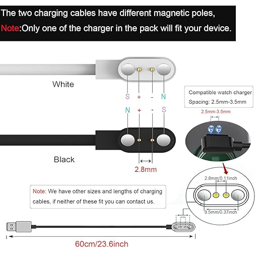Compatible for ROHS Smart Watch Charger, 2 Pin/2-Pack [Model A + Model B, One fit] 2.8mm Magnetic USB Charging Cable for Smart Watches with ROHS/CE Certification