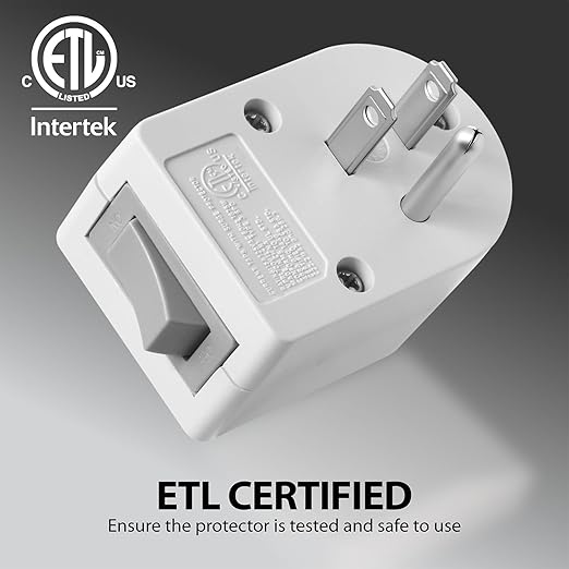 Fosmon Grounded Outlet with ON/Off Switch (4 Pack), 3 Prong Electrical Plug Outlet Extender Switch, 245J Single Port Power Adapter Surge Protector, 15A Circuit Breaker, White, ETL Listed