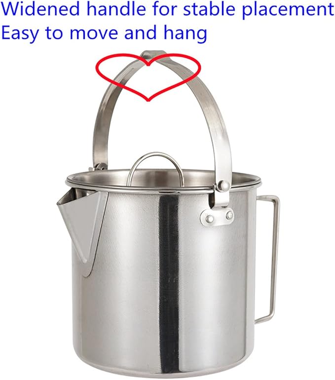 Outdoor Stainless Steel Kettle ，1.2L Mountaineering Camping Teapot， Portable Hanging Pot Cookware Coffee Pot Picnic Pot
