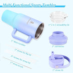 40 oz Tumbler with Handle and Straw or Convert to 40 oz Insulated Water Bottle Fits in Cup Holder. Stainless Steel Metal Water Flask with 2 Lids for Travel,Camping,Gym Sports Coffee Mug Thermal Cup