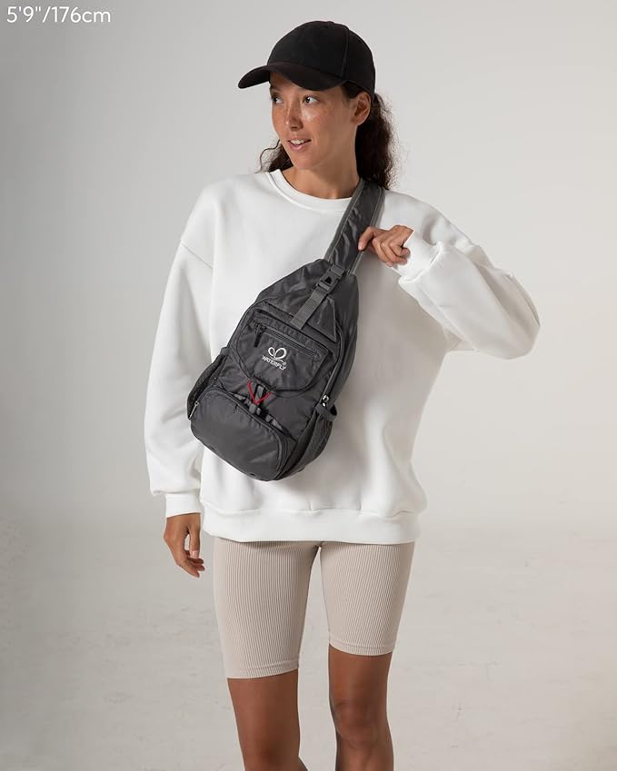 WATERFLY Packable Small Crossbody Sling Backpack Shoulder Chest Bag Daypack for Hiking Traveling Grey