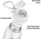 Fanhaw 32 oz Clear Water Bottle with Fast-Flow Spout Lid, BPA-Free Tritan, Wide Mouth, Leakproof, Reusable Bottle for Gym, School, Office, Travel (Clear&White)