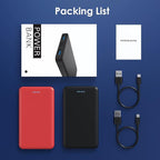 [2 Pack] Portable Charger Power Bank 10000mAh,Ultra Slim Compact External Battery Pack with USB C Input & Dual USB Outputs Backup Charger Compatible with iPhone 13,12, Samsung S20,Tablet-Black+Red