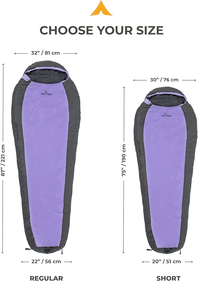 Teton 20F and 5F Degree Sleeping Bag; Lightweight, Warm Weather Mummy Sleeping Bags for Adults and Kids, Camping, Backpacking, Hiking