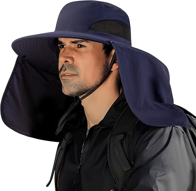 Fishing Hat for Men&Women,Outdoor UV Waterproof Wide Brim Bucket Hat,UPF50+ Sun Hat with Neck Flap