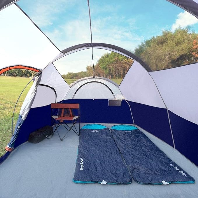 CAMPROS CP Tent 8 Person Camping Tents, Weather Resistant Family Tent, 5 Large Mesh Windows, Double Layer, Divided Curtain for Separated Room, Portable with Carry Bag