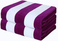Exclusivo Mezcla 2 Pack Cotton Oversized 35x70 Inches Cabana Stripe Beach Towels, Super Absorbent Soft Plush Pool Bath Towel (Purple)