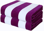 Exclusivo Mezcla 2 Pack Cotton Oversized 35x70 Inches Cabana Stripe Beach Towels, Super Absorbent Soft Plush Pool Bath Towel (Purple)