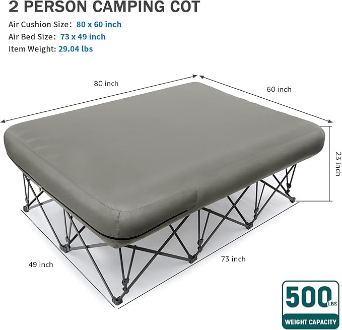 KAMPKEEPER Camping Cot,Camping Cots for Adults,Folding Camping Cot with Inflatable Air Mattress and Carry Bag,for Outdoor Travel Camp Beach Vacation (not Included The Airpump)