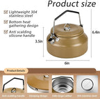 Camping Kettle Outdoor Campfire Camp Kettle, 1L Stainless Steel Camp Tea Coffee Pot, Portable Lightweight Teapot Fast Heating Boiling Water, Ideal for Hiking Picnic Travel, Brown