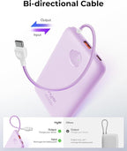 Slim Portable Charger 10000mAh, Travel Power Bank with Built-in USB-C Cable & LED Display, 22.5W Fast Charging Battery Pack Compatible with iPhone 16 15 Samsung S24 S23 -Purple