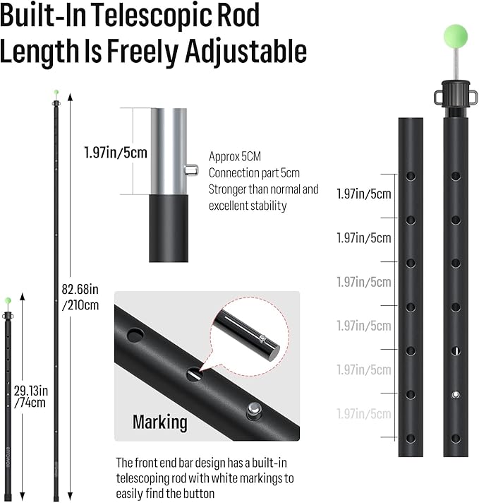 KOMCLUB Tent Poles Adjustable Lightweight Camping Tarp Poles 82.68" Aluminum Alloy Telescoping Solar sail Poles for Awning Canopy Tent Tarp Hiking Light Weight and Easy to Carry (2PC & Black)