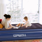 UPWELL Inflatable Air Mattress Queen with Built in Pump Comfort Blow up Bed Waterproof Fast&Easy Set up Dura Beam Strong Support Mattress for Home Guests & Camping Navy Blue