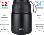 MAXSO Soup Thermo for Hot & Cold Food for Adults Kids, 17 oz Vacuum Insulated Steel Lunch Container Bento Box with Spoon, Leakproof Thermal Food Jar for School Office Travel - Black
