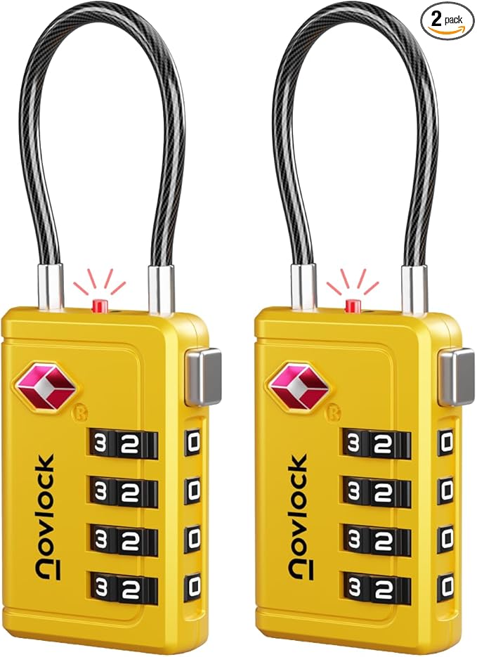 Luggage Locks TSA Approved with Inspection Indicator and Resettable 4-Digit, Easy-to-Read Combination, TSA Locks for Luggage, Suitcases, Backpacks & Travel Bags, Yellow, 2-Pack