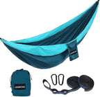 Camping Hammock Double & Single Portable Hammocks Ultralight Nylon Parachute Hammocks with 2 Tree Straps for Backpacking, Travel, Beach, Backyard, Camping, Hiking (Large, Peacock Blue & Peacock Green)