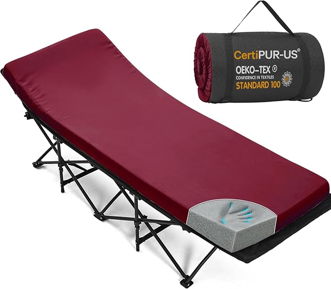 CYMULA Camping Cot Mattress 2in Memory Foam Sleeping Pad,Soft Warm Non-Slip Camping Mattress Topper with Retaining for Adults,Portable Roll up Pad for Travel（only Mattress）