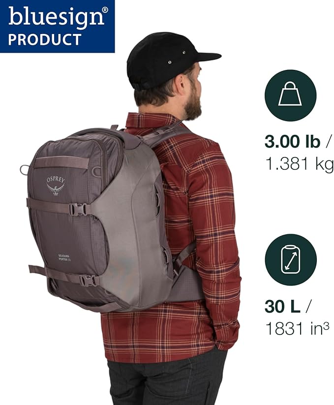 Osprey Sojourn Porter 30L Travel Backpack - Carry-On Compliant Luggage with StraightJacket Compression and Padded Laptop Sleeve - Durable Pack for International or Urban Travel, Koseret Green